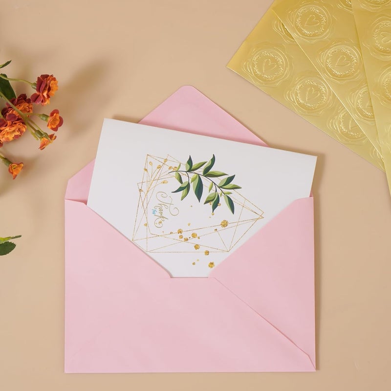 swesara عبوة 50 ظرف 4x6 وردي مع ملصقات ذهبية للبطاقات، التهاني، الزفاف، عيد الميلاد، الدعوات، 5 ألوان (وردي، 6 1/2 × 4 3/4 بوصة، A6) - Image 2